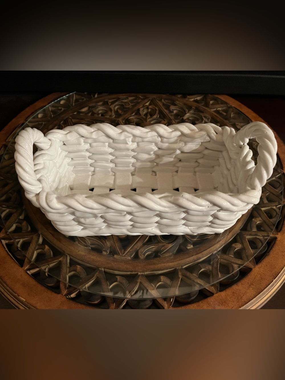 White Woven Ceramic Decorative Basket - Home Accents